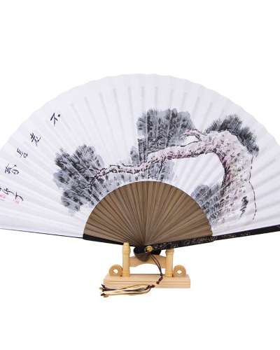 親筆 黒竹選 松の木 伝統扇（南定 朴尚玉）