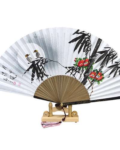 親筆・黒竹選 椿の花・竹 伝統扇（南廷 朴相玉）