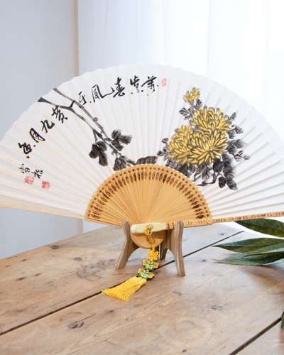 高級 画仙 伝統扇 - 合竹扇 四君子