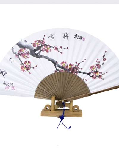 韓紙黒竹骨伝統扇-梅花 大サイズ