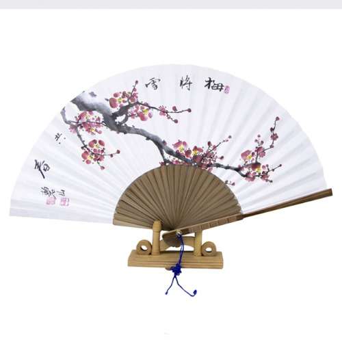 Hanji Black Bamboo Traditional Fan - Plum Blossom Large Size