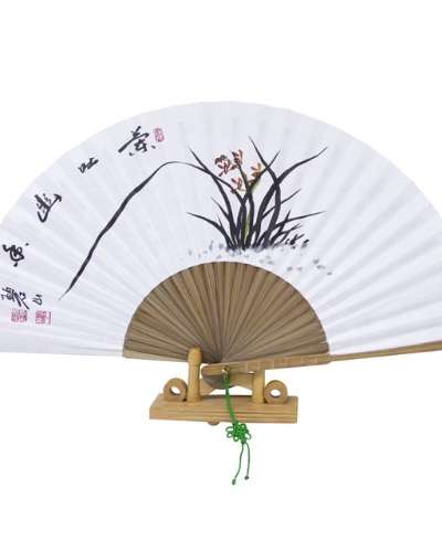 韓紙黒竹扇 伝統扇-蘭花 大サイズ