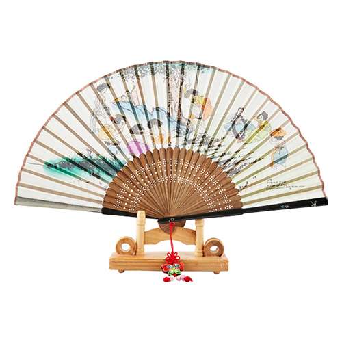 Traditional Mother-of-Pearl Folding Fan (Dano) with Tassel and Fan Bag