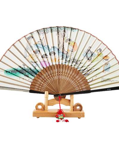 Traditional Mother-of-Pearl Folding Fan (Dano) with Tassel and Fan Bag