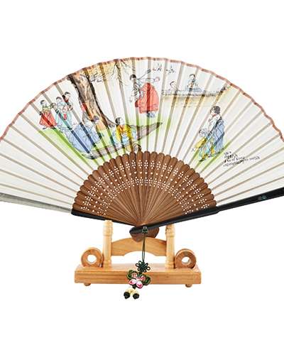 Traditional Mother-of-Pearl Folding Fan (Noltwigi) with Tassel and Fan Case