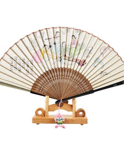 Folk Mother-of-Pearl Traditional Fan (Geomun-go) with Knot Ornament + Fan Case Included