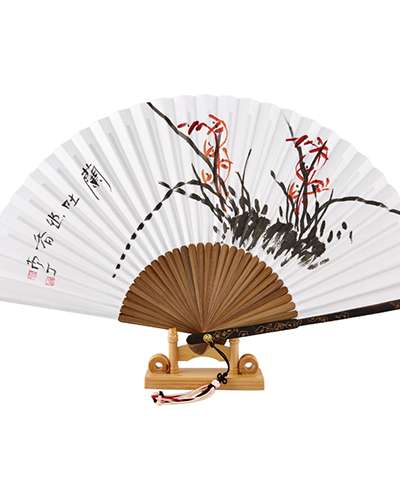 Handwritten Orchid Black Bamboo Traditional Fan by Nam Jung Park Sang-ok