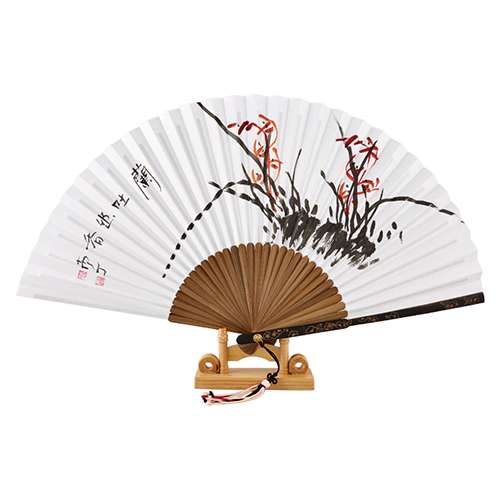 Handwritten Orchid Black Bamboo Traditional Fan by Nam Jung Park Sang-ok