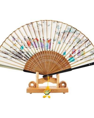 Traditional Mother-of-Pearl Folding Fan (Ganggangsullae) with Knot and Fan Case