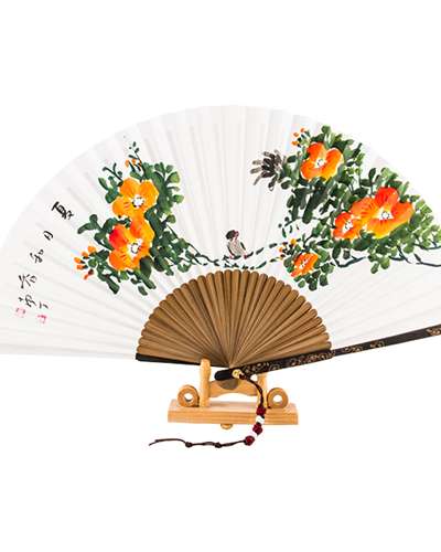 Handwritten Mottled Bamboo Traditional Fan with Trumpet Vine Pattern (Nam Jung Park Sang-ok)