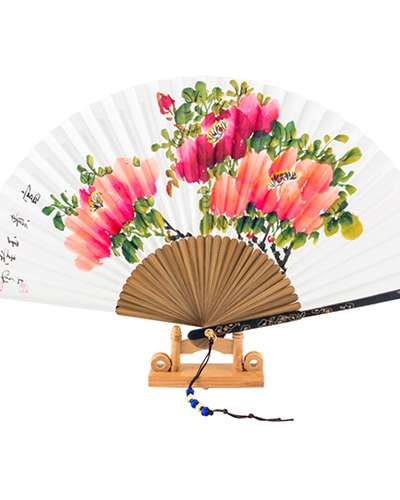 Handwritten Ohjuk Peony Traditional Fan by Namjeong Park Sang-ok