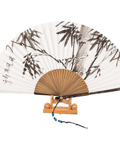 Hand-painted Traditional Fan with Orchid and Bamboo on Black Bamboo by Nam Jung Park Sang-ok