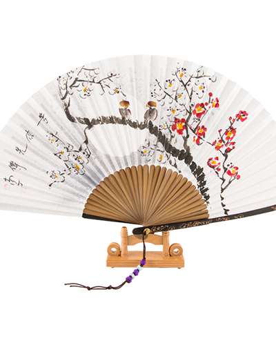 Hand-Painted Black Bamboo Plum Blossom Traditional Fan (by Namjeong Park Sang-ok)