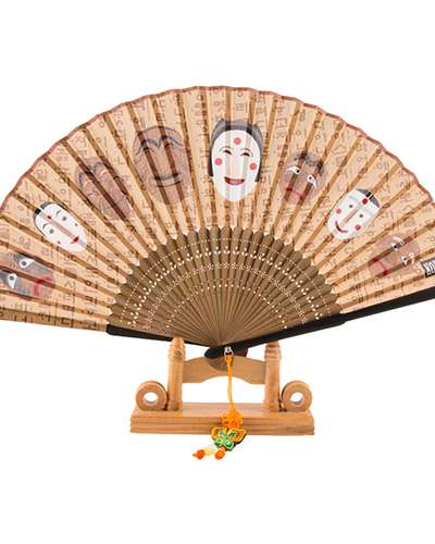 高級シルク河回面伝統折り扇(茶色) 房紐+扇子入れ付き