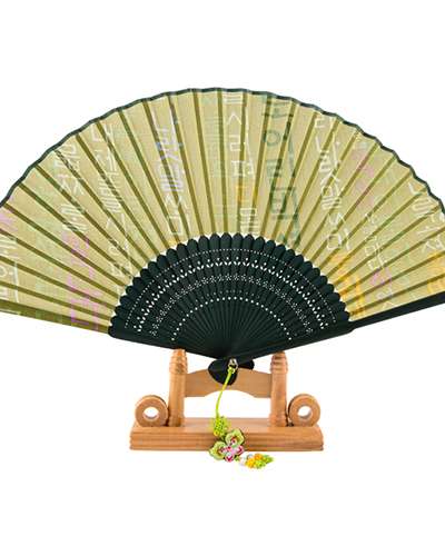Premium Silk Hunminjeongeum Traditional Folding Fan (Green) with Tassel and Fan Case