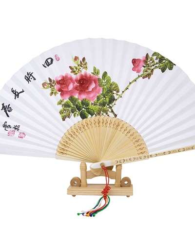 Jeonju Folk Traditional Fan, Hanji Paper - Rose Design
