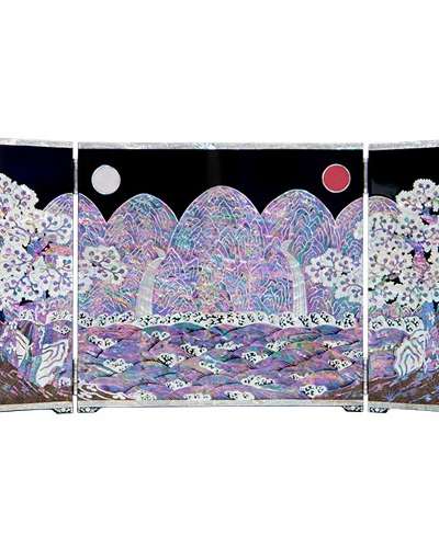 Ilwol Obongdo Three-Panel Mother-of-Pearl Folding Screen - Work by Jang Tae-bok