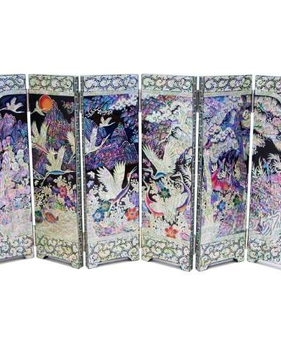 Premium Hanji Lacquer Mother-of-Pearl Screen with Cloud Border Ten Symbols of Longevity 6-Panel - Work by Jang Tae-bok