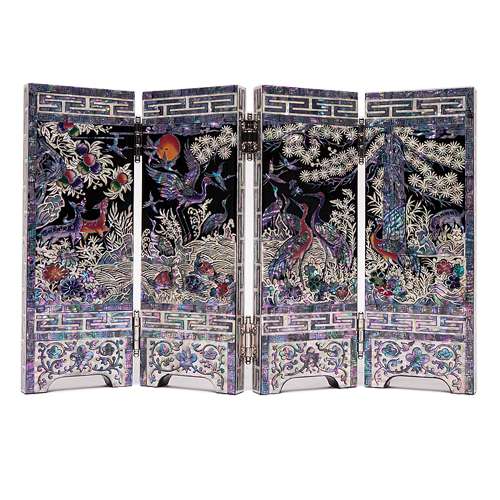 Crane and Pine Four-Panel Small Screen - Oh Myung-ho
