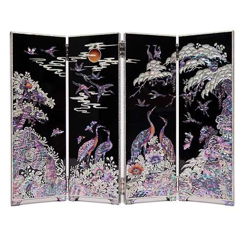 Pine Tree and Crane Screen (Black) - Medium