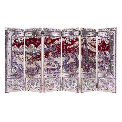 Ten Symbols of Longevity (Red) 6-Panel Double-Sided Screen Medium