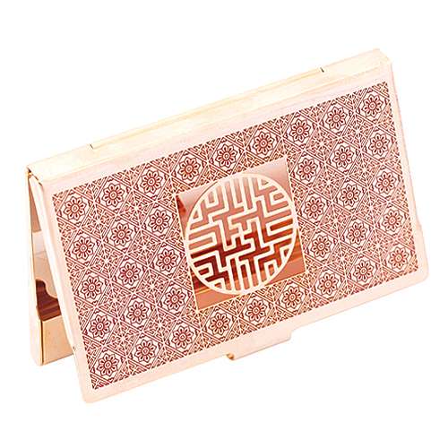 Swastika Pattern Gold-Plated (Red Gold) Metal Business Card Case - B Type