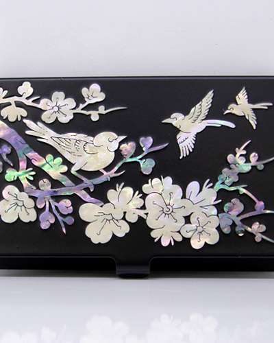 Premium Mother-of-Pearl Inlaid Business Card Case (Plum Blossom Black)
