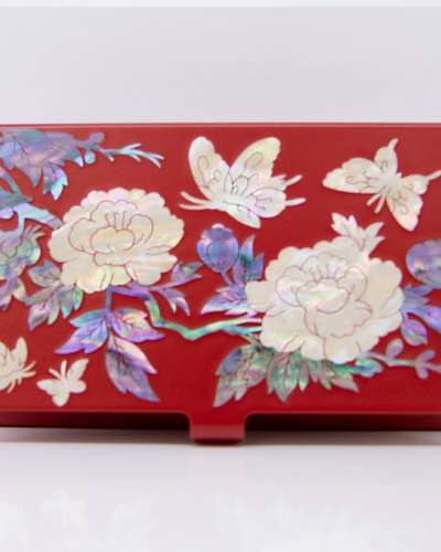 Premium Mother-of-Pearl Cut Business Card Case (Peony Red)