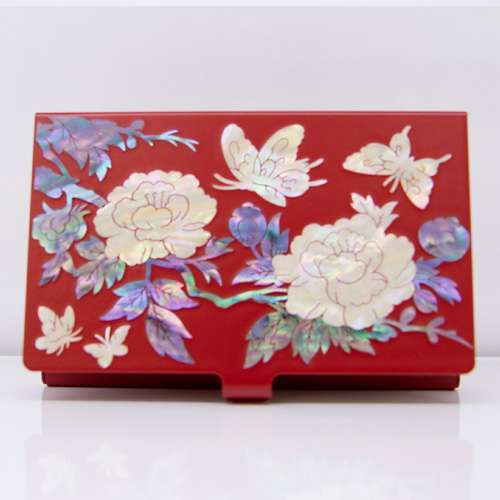 Premium Mother-of-Pearl Cut Business Card Case (Peony Red)