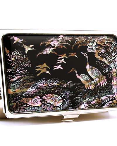 Premium Mother-of-Pearl Business Card Case (19_Crane Ten Symbols of Longevity)