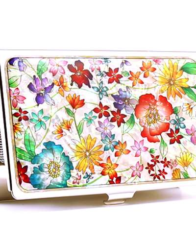 Premium Mother-of-Pearl Business Card Case (15_Flower-White)