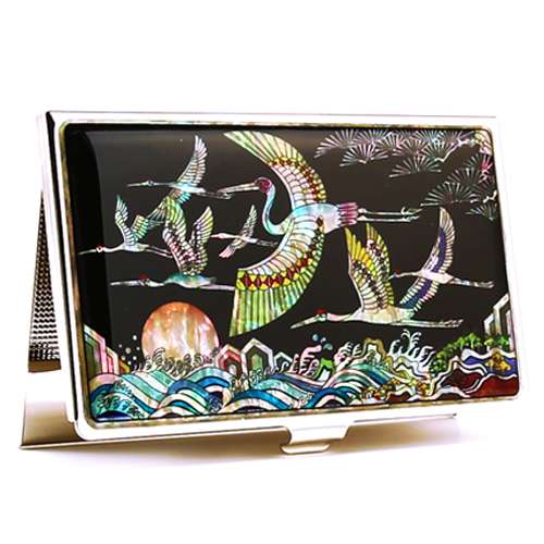 Premium Mother-of-Pearl Business Card Case (16_Sea and Crane)