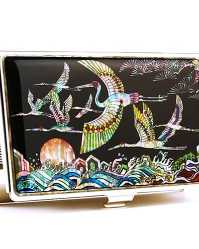 Premium Mother-of-Pearl Business Card Case (16_Sea and Crane)
