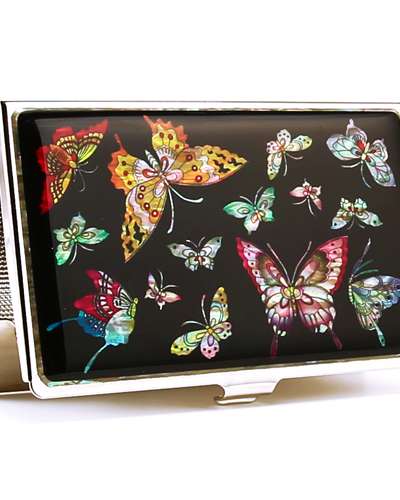 Premium Mother-of-Pearl Business Card Case (09_Butterfly-Black)