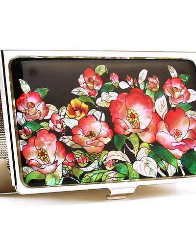 Premium Mother-of-Pearl Business Card Case (06_Camellia Flower)