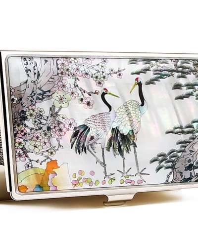 Premium Mother-of-Pearl Business Card Case (07_Plum Blossom and Crane)