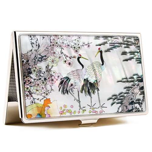 Premium Mother-of-Pearl Business Card Case (07_Plum Blossom and Crane)