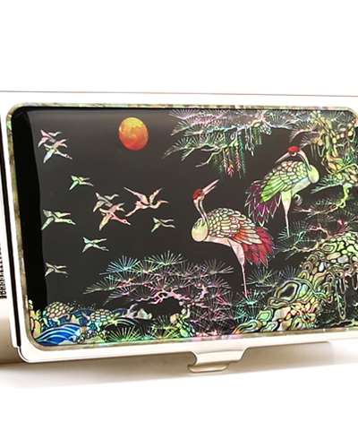 Premium Mother-of-Pearl Business Card Case (04_Crane and Pine_Color)