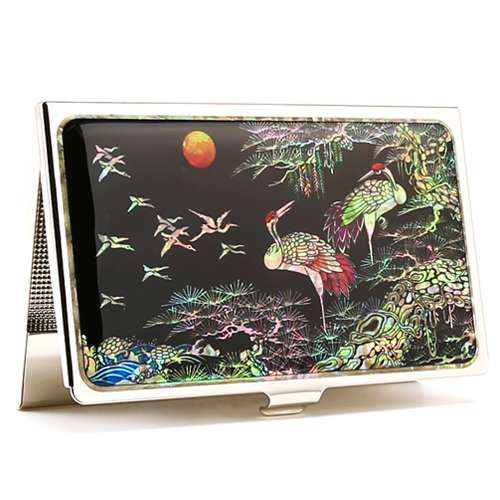 Premium Mother-of-Pearl Business Card Case (04_Crane and Pine_Color)