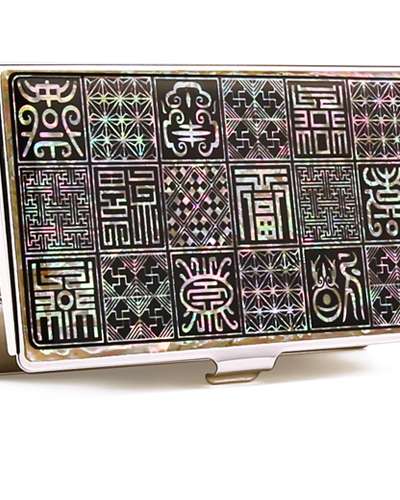 Premium Mother-of-Pearl Business Card Case (01_Longevity and Blessing Pattern - Black)