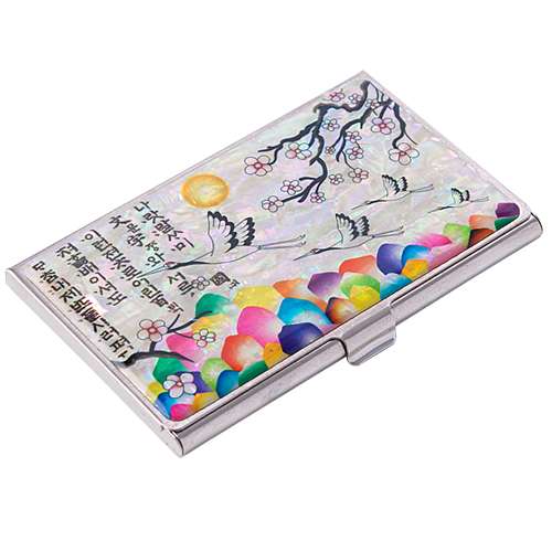 Natural Mother-of-Pearl Business Card Case (03_Plum Blossom and Crane - White)