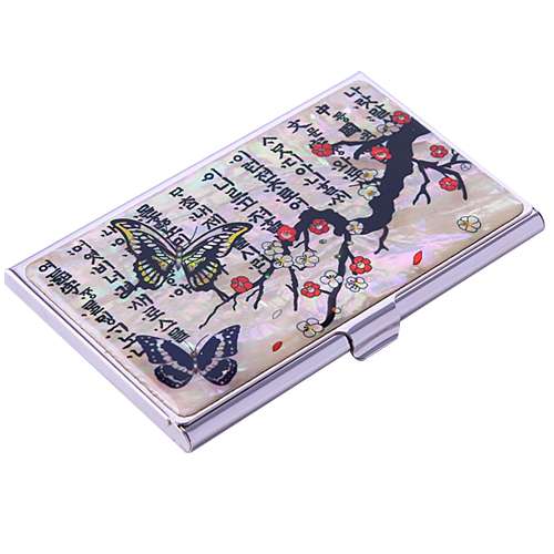 Natural Mother-of-Pearl Business Card Case (08_Plum Blossom Butterfly - White)