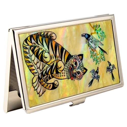 Natural Mother-of-Pearl Business Card Case (Magpie and Tiger)