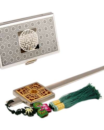 Wanja Pattern B Silver Metal Business Card Case + Card Slider 2-Piece Set