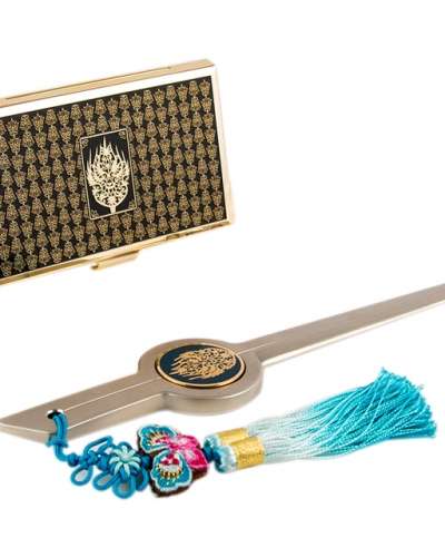 Royal Crown Style Metal Business Card Case + Nail File 2-Piece Set (Gold)
