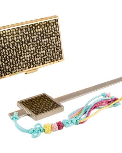 Hangul Hunminjeongeum Metal Business Card Case + Paper Knife 2-Piece Set (Gold)
