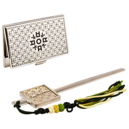 Korean Letter ㅇ Metal Business Card Case + Letter Opener 2-Piece Set (Silver)