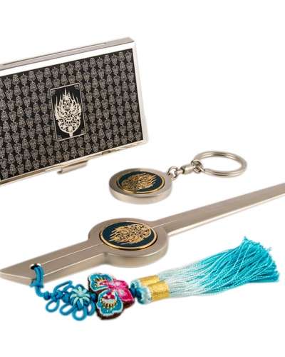 Royal Crown Metal Business Card Case + Keyring + Letter Opener 3-Piece Set (Silver)