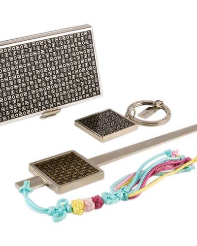 Hangeul Hunminjeongeum Metal Business Card Case + Keyring + Nail File 3-Piece Set (Silver)