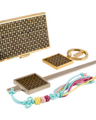 Hangul Hunminjeongeum Metal Business Card Case + Keychain + Letter Opener 3-Piece Set (Gold)